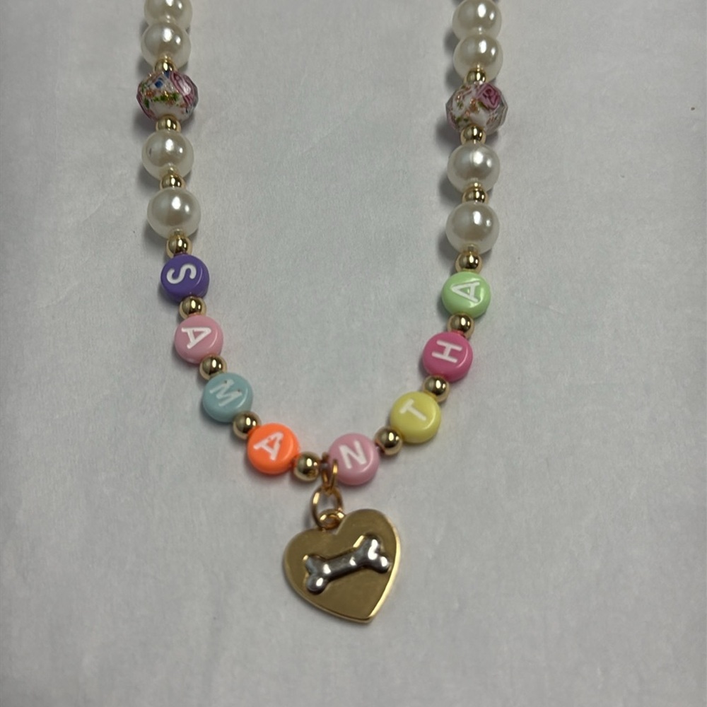 Colorful Beaded Necklace with Heart Charm For personalized‎ handmade pets - Picture 3 of 4